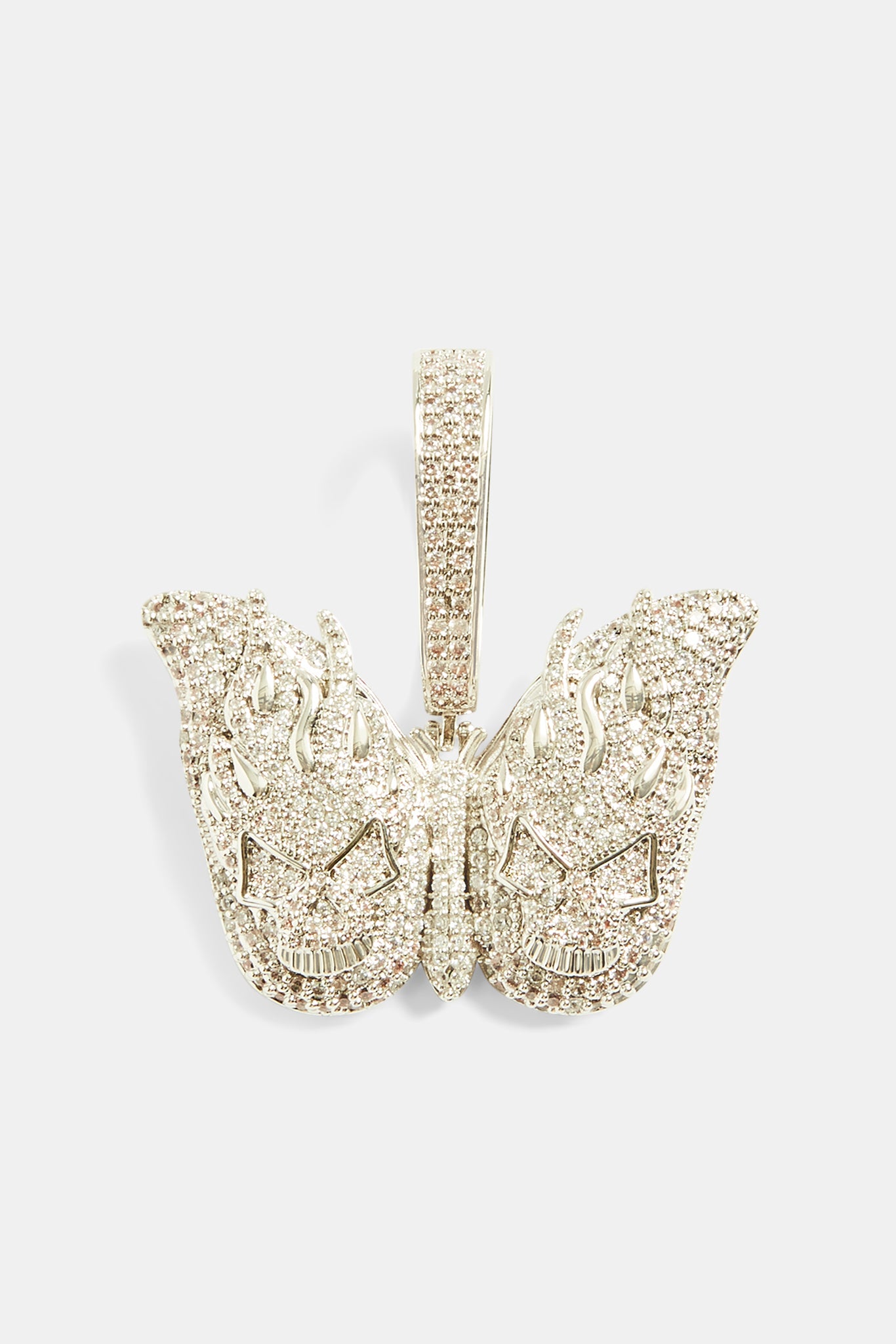 Großer 50 mm Iced CZ Pave Flammen-Schmetterlingsanhänger